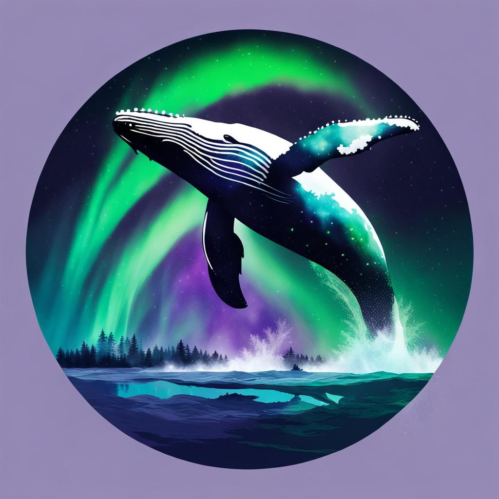 Humpback Whale Amidst Aurora Borealis