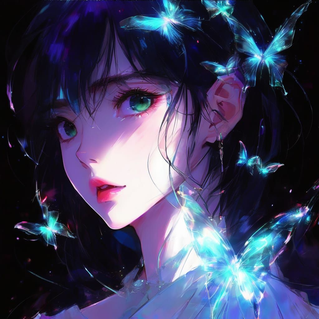 Elegant Anime Lady with Cloud Dress in Impressionistic Style