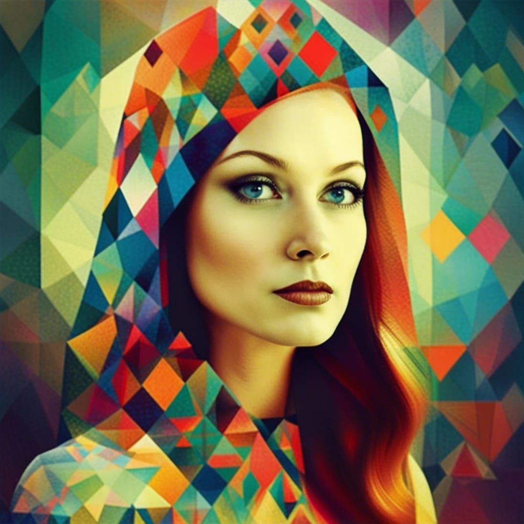Colorful Geometric Portrait in Fantasy Wonderland