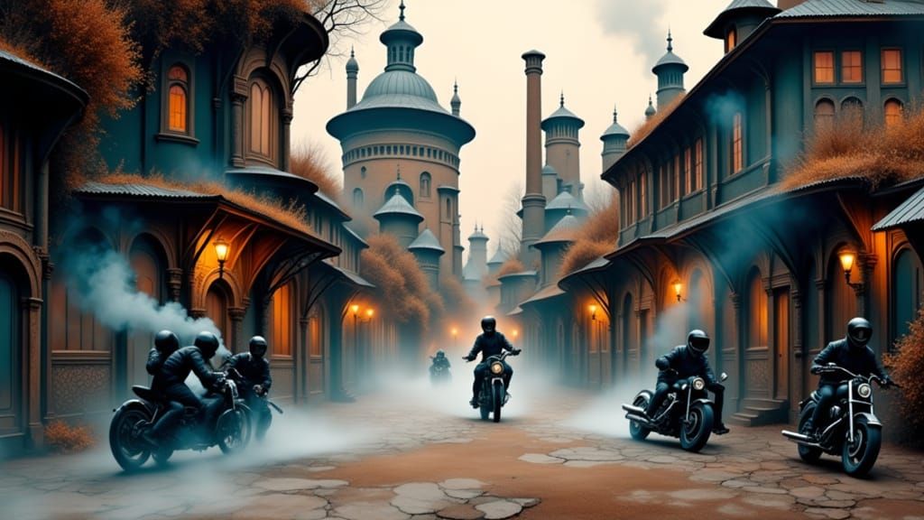 Motorcycles in Ornate Industrial Modern Rome