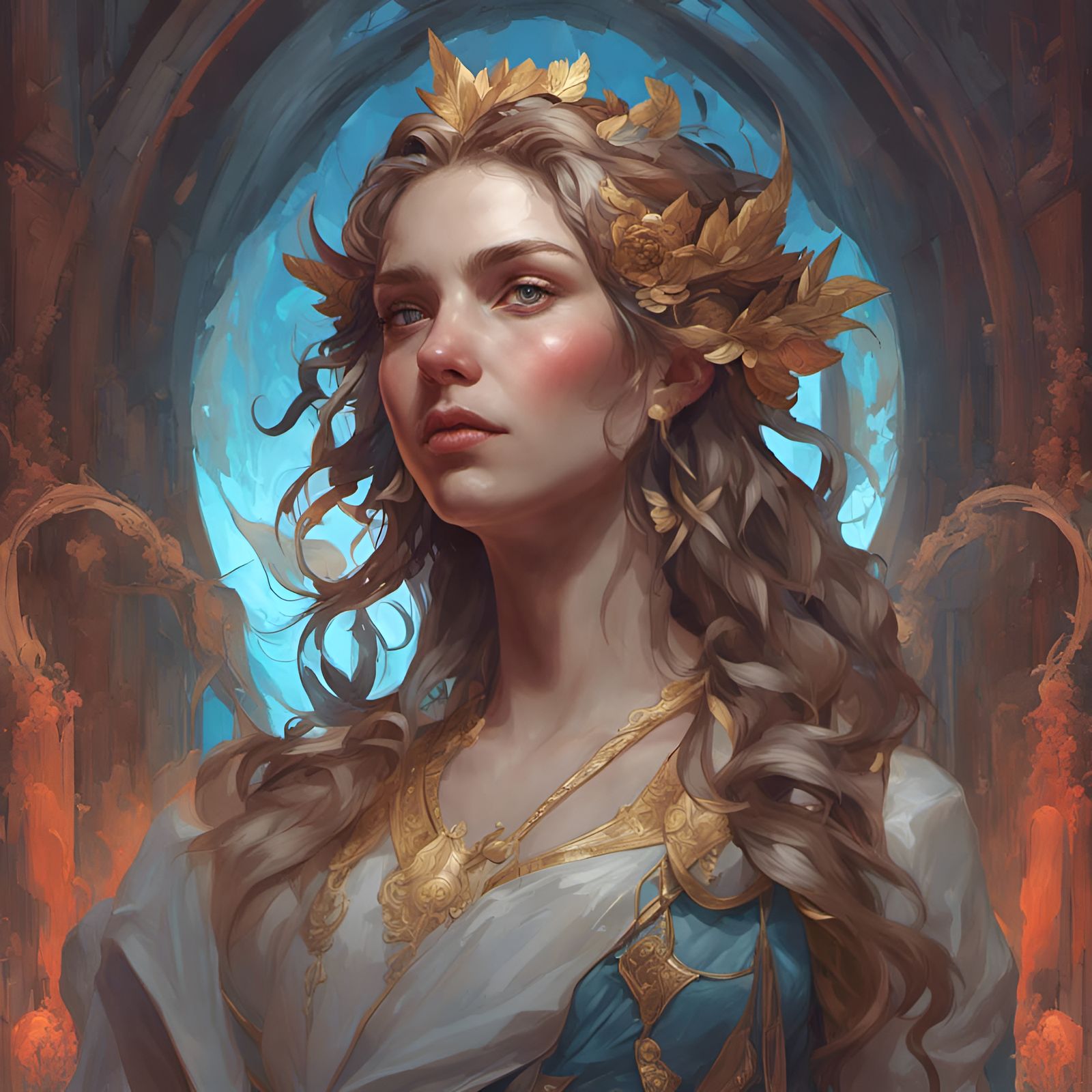 Detailed Portrait of a God in Art Nouveau Style