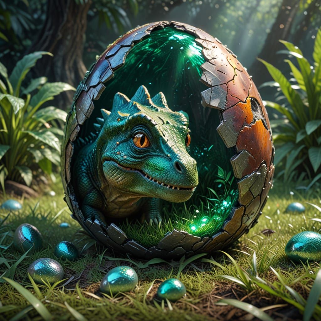 Baby Dinosaur Hatching in Jurassic World: Digital Art