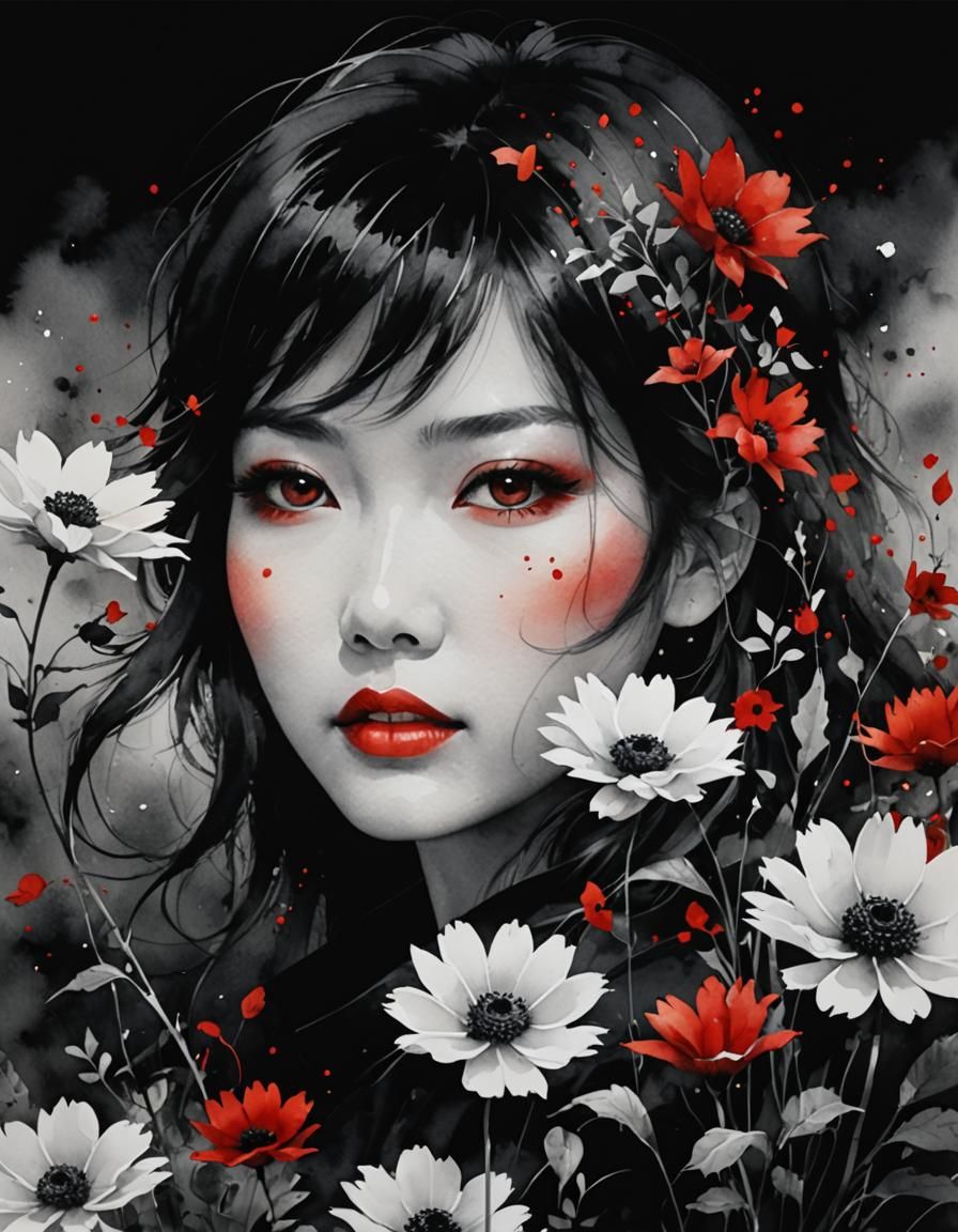 Magical Woman Portrait in Detailed Filigree Line Art