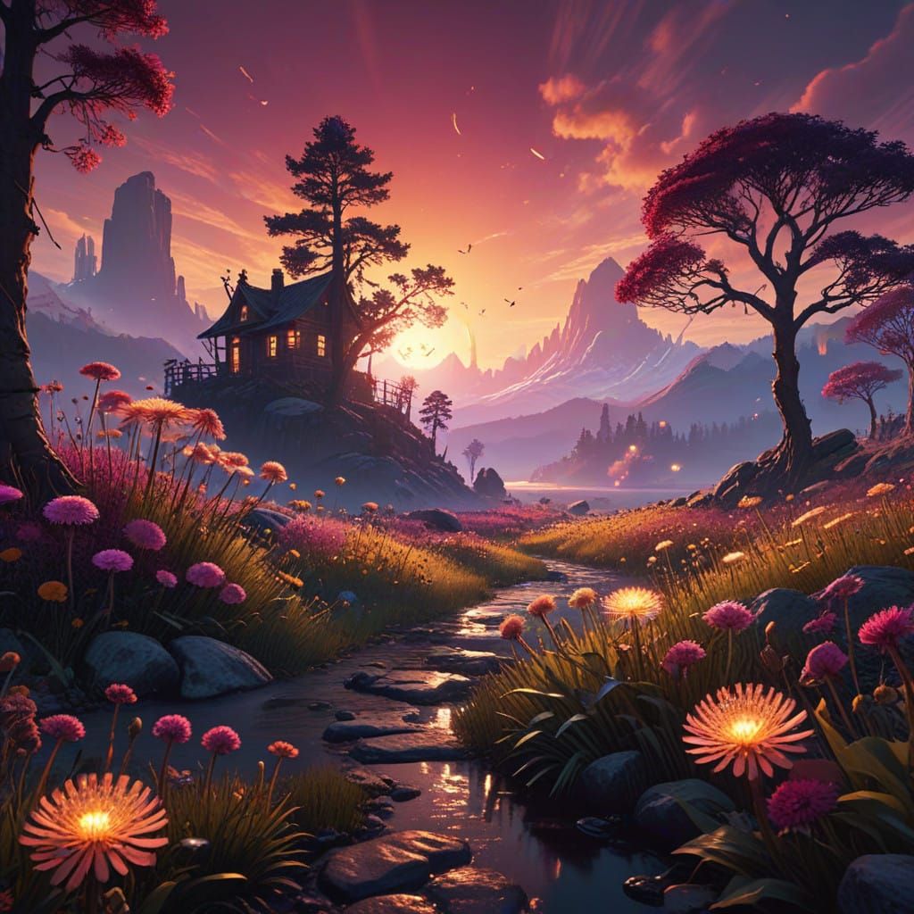 Dandelions Radiant in Evening Hues