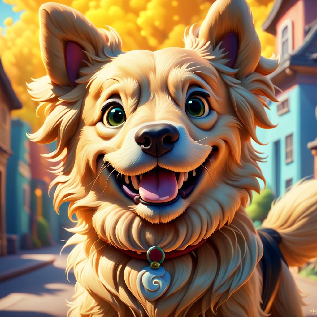 Happy Golden Retriever Puppy in Digital Oil Painting
