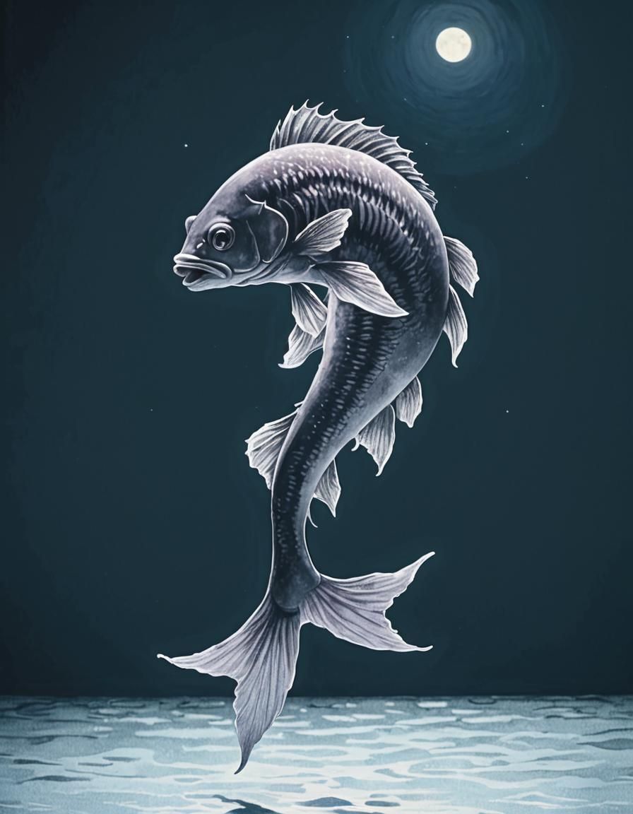 Moonlit Silhouette of a Jumping Fish