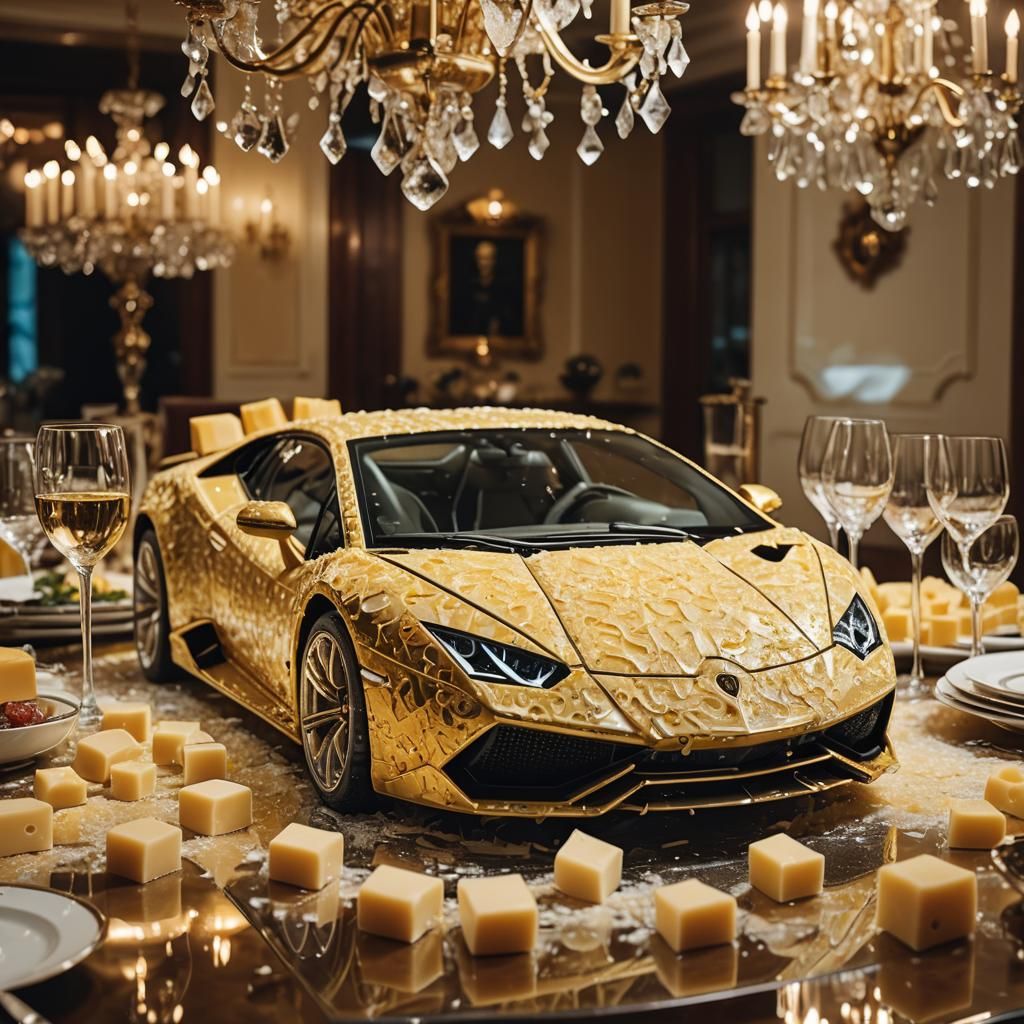 Surreal Cheese Lamborghini in Dining Room