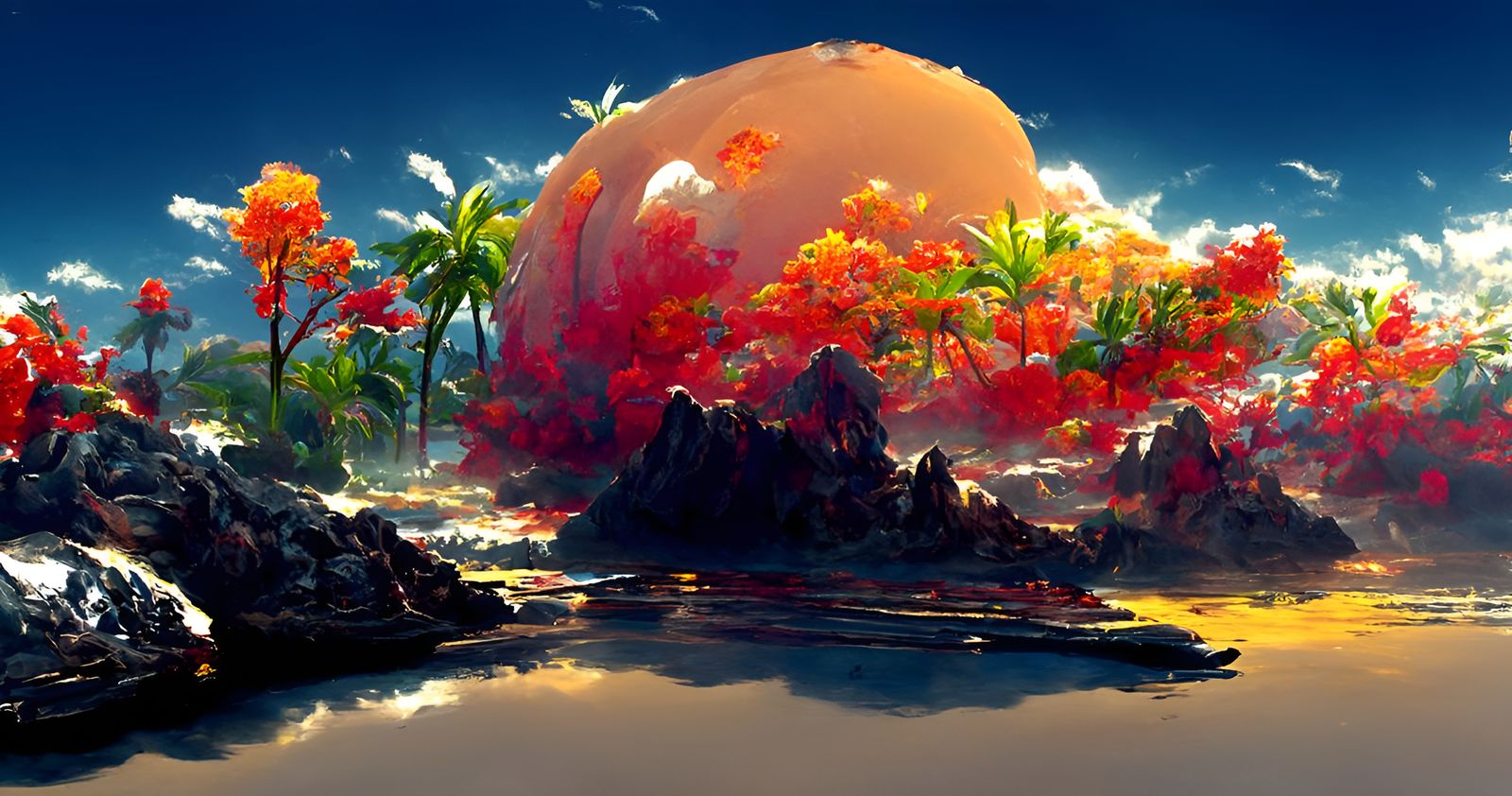 Lush Tropical Island Landscape Painting