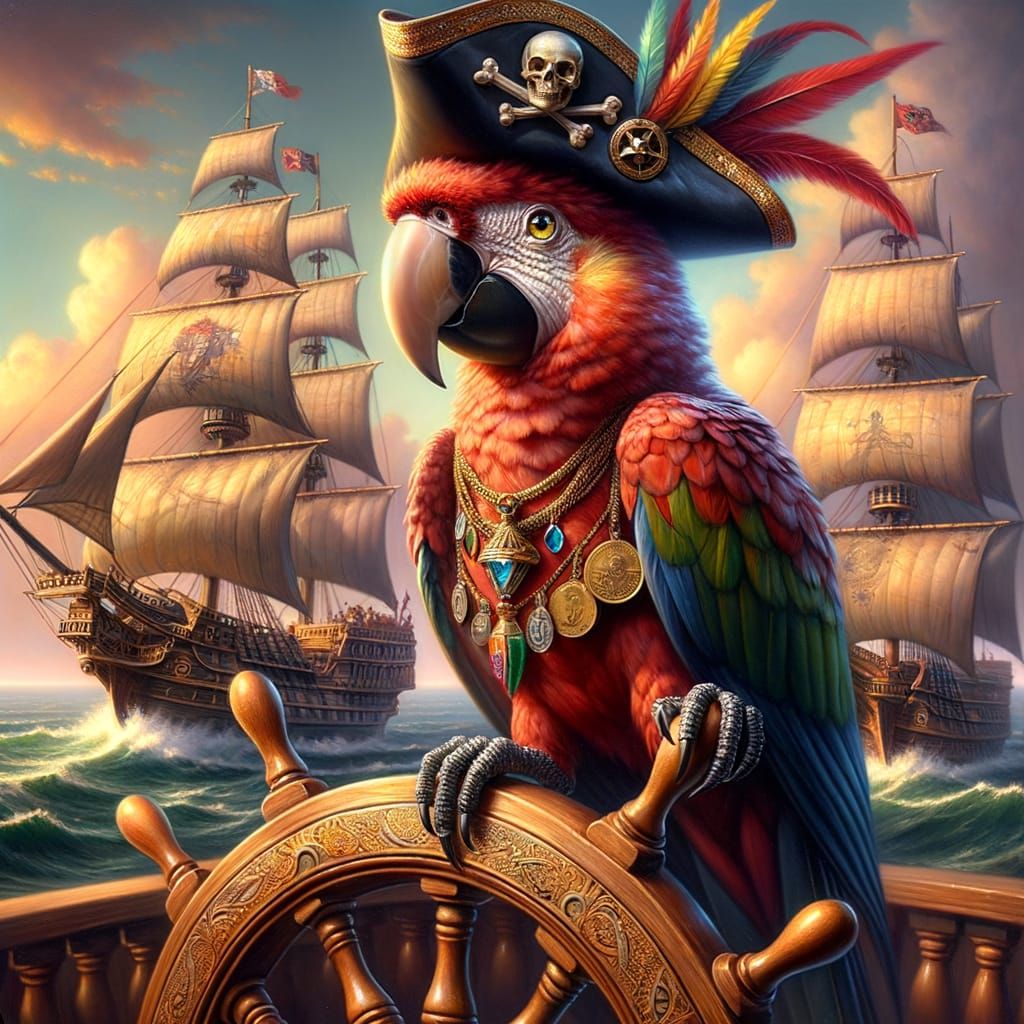 Regal Parrot Pirate Captain in a Whimsical Maritime Adventur...