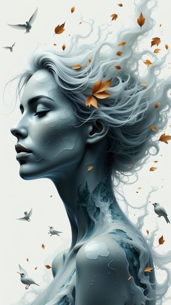 Surreal Woman's Face with Nature's Reflection