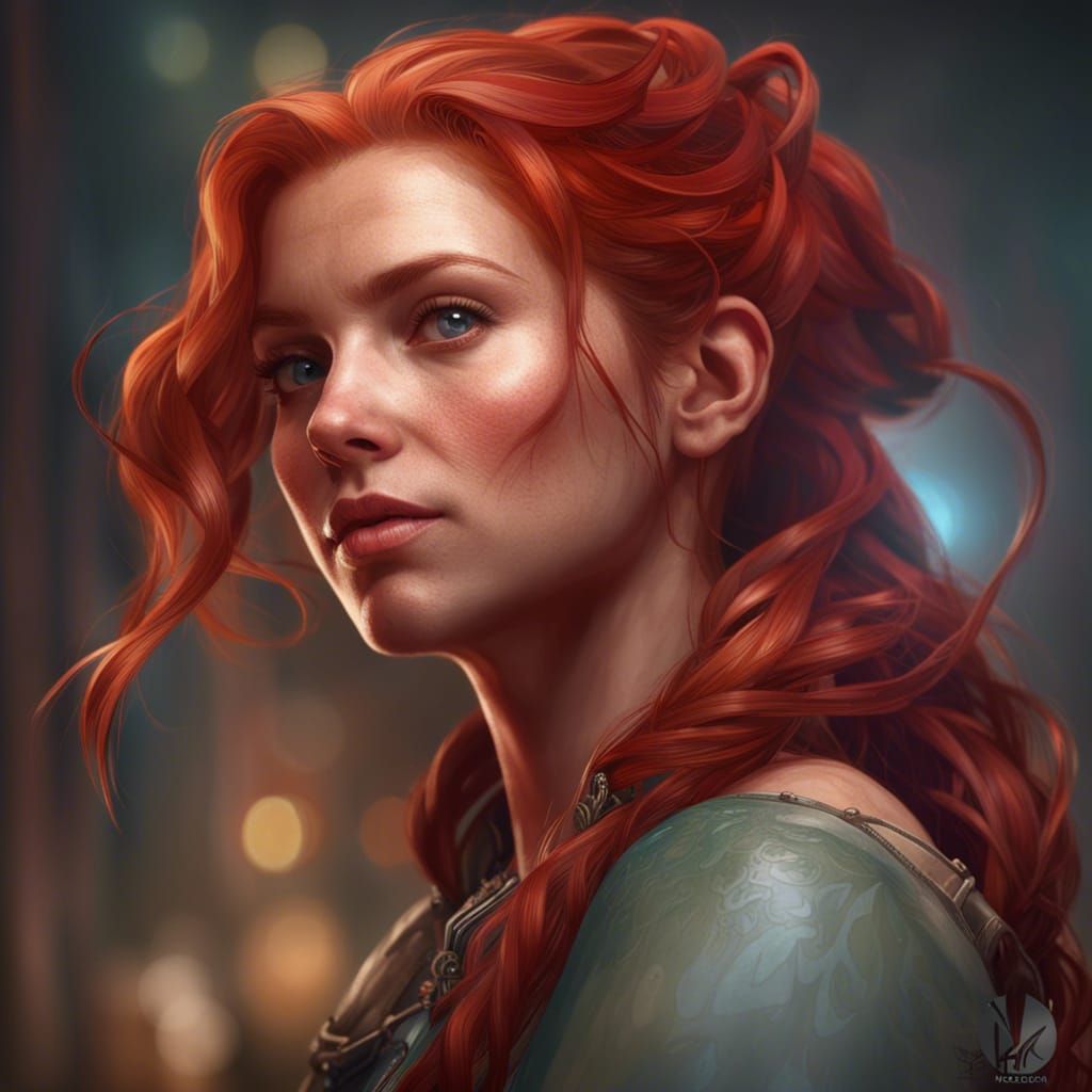Detailed Portrait of Redhead in Art Nouveau Style