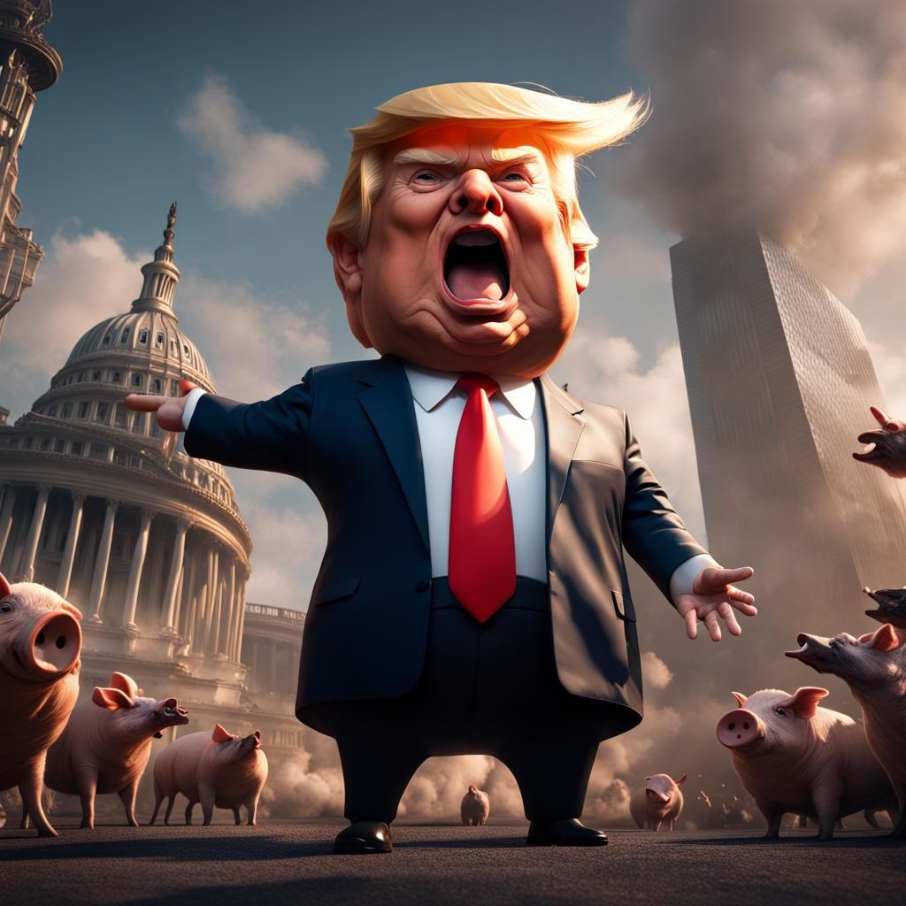 Donald Trump Yelling at Pigs: Fantasy Concept Art