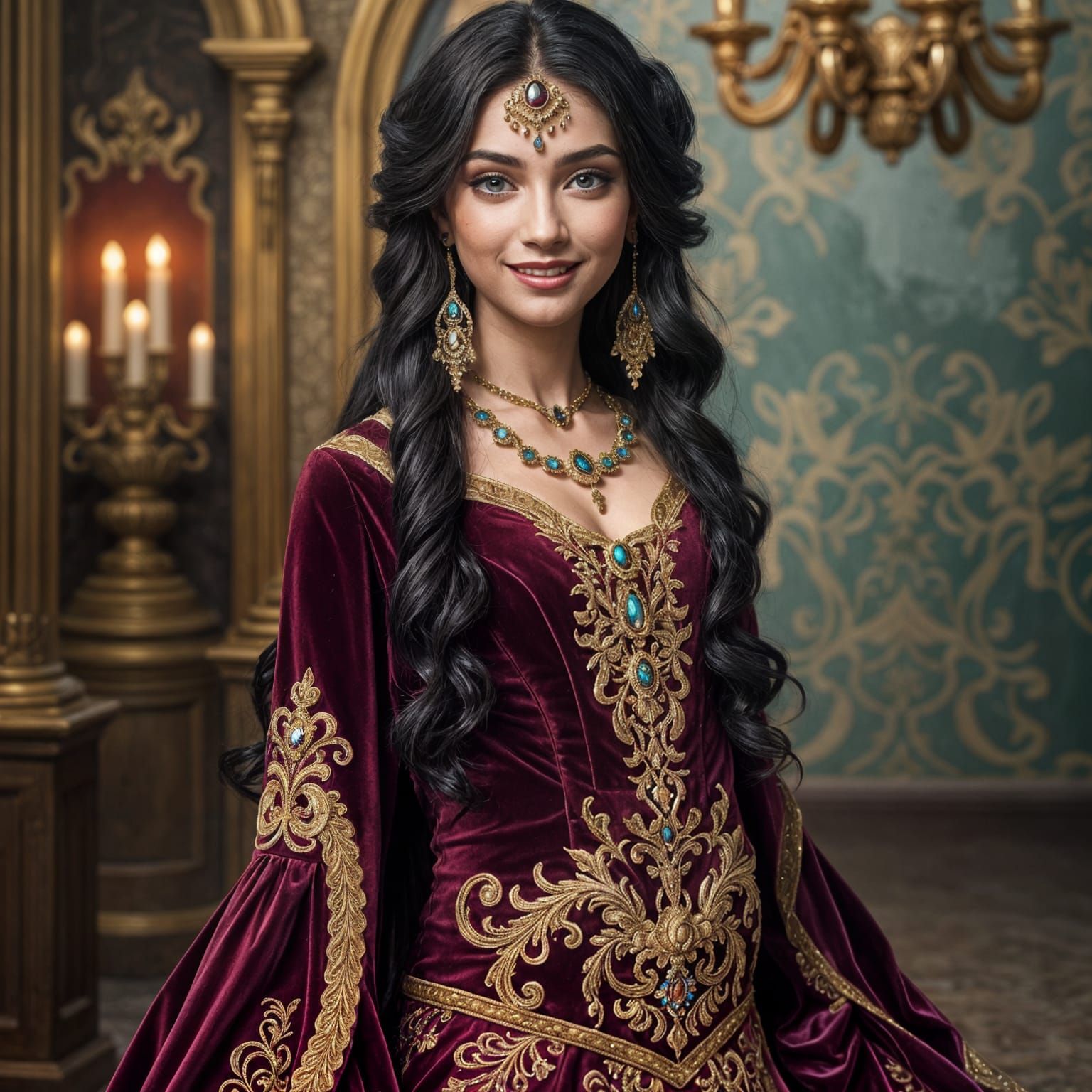 Elegant Princess in Velvet Regalia