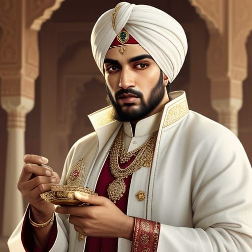 Prince Saleem: Mughal Portrait in Miniature Style