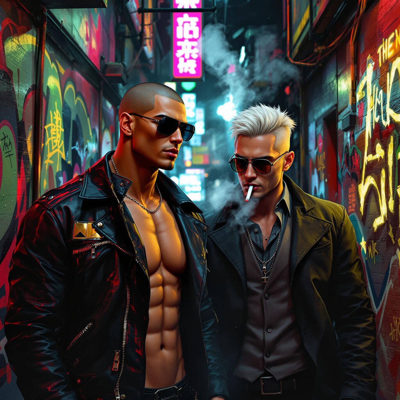 Cyberpunk Alleyway Smoke Break: Hyperrealistic Detail