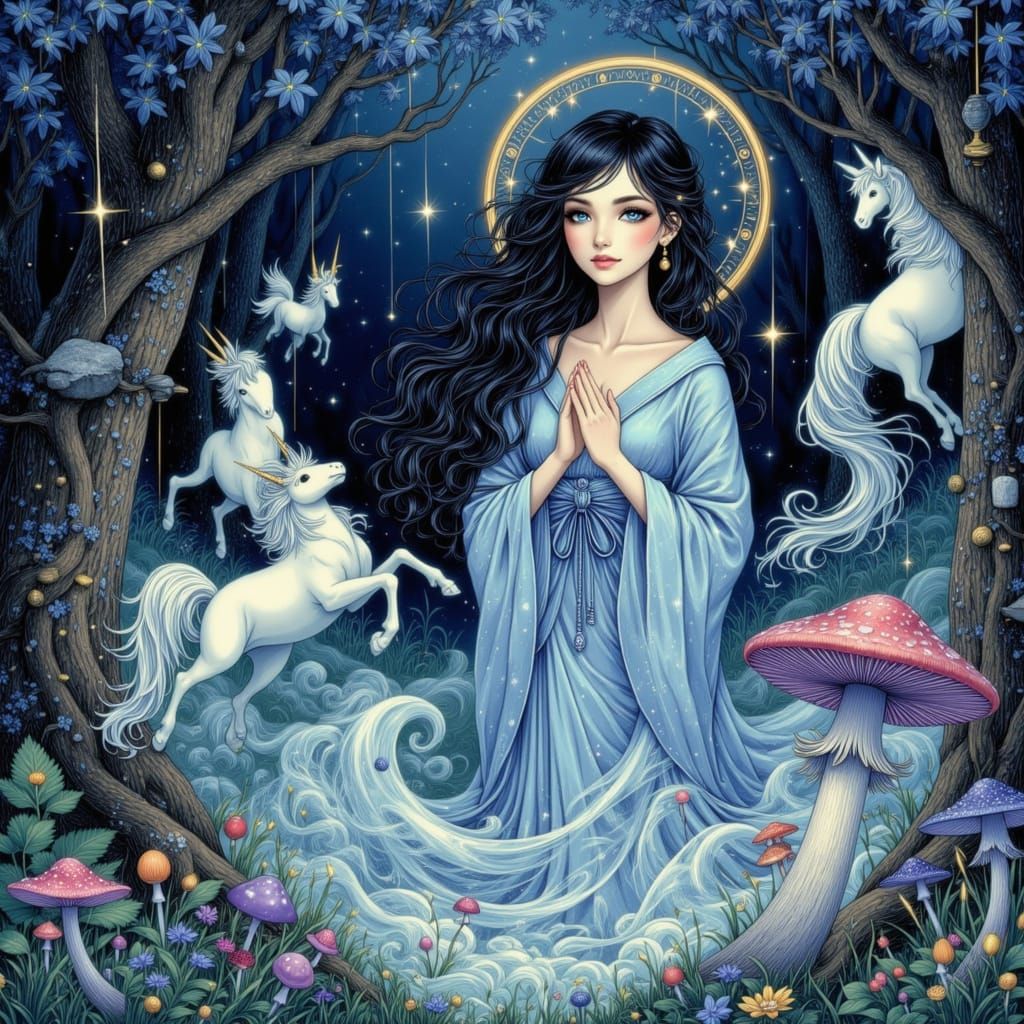 Celestial Woman in Enchanted Forest