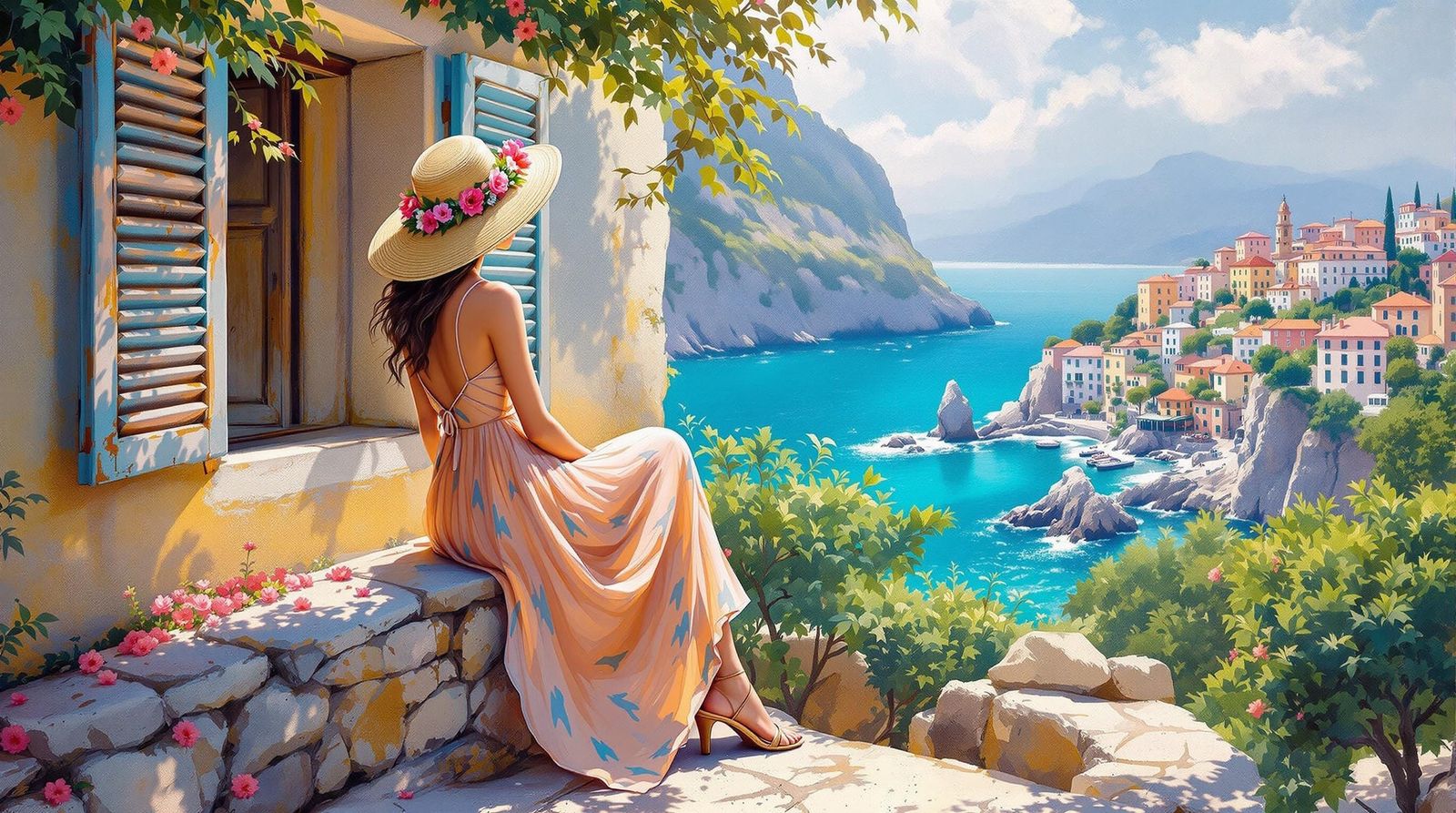 Woman in Italian Summer Oasis