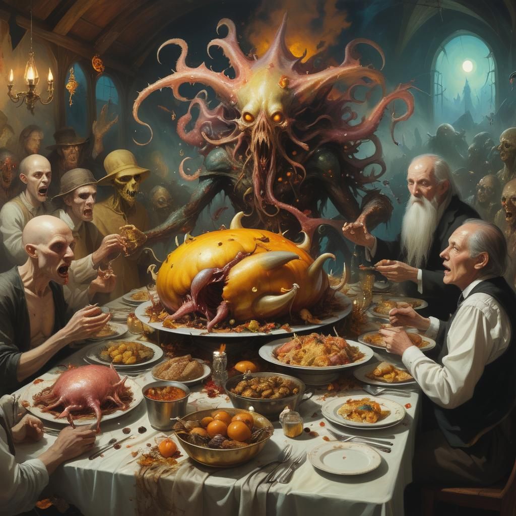 Pilgrims Feast With Lovecraftian Demons in Fantasy Horror