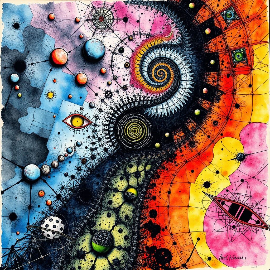 Psychedelic Fractal Realism in Charcoal and Ink