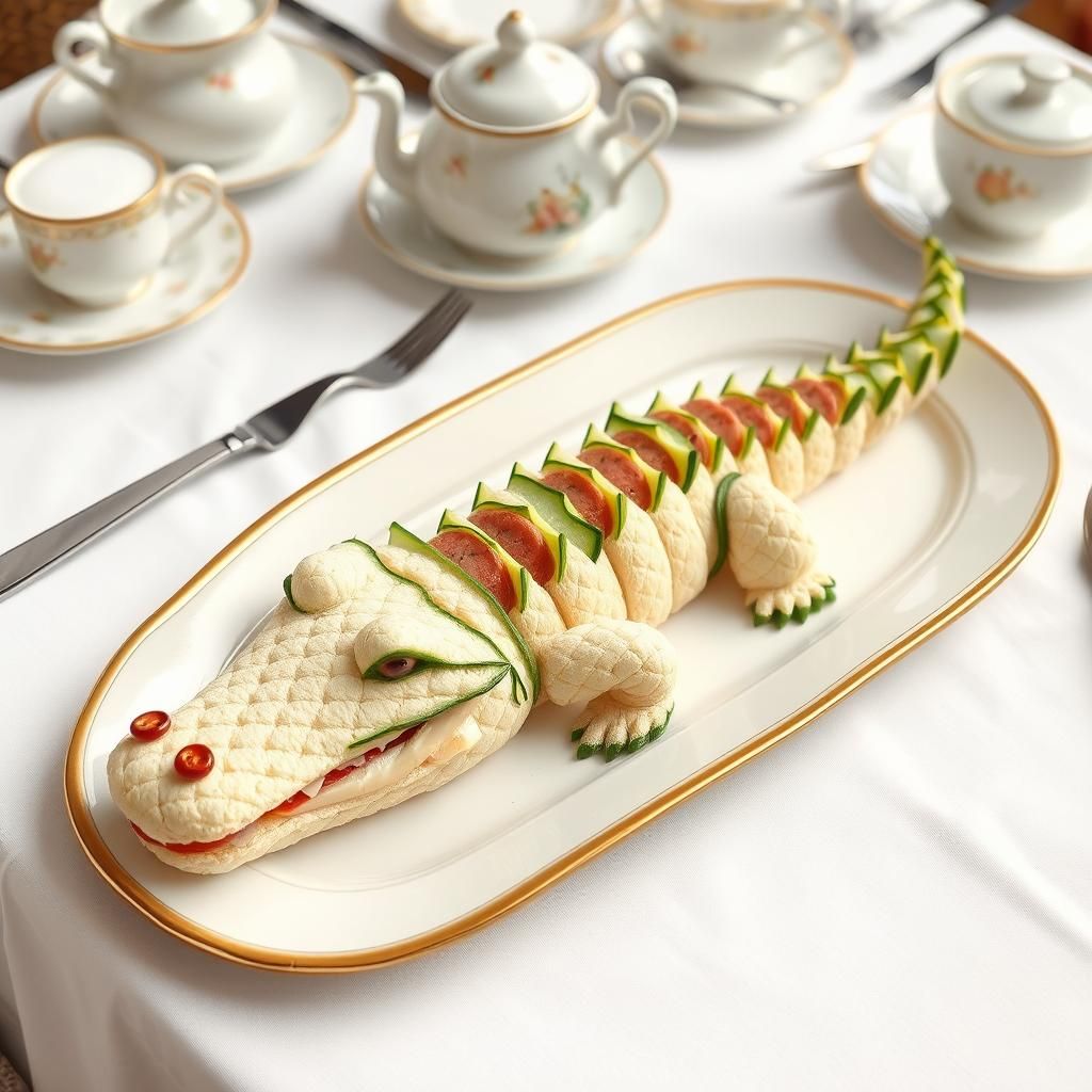 Cucumber Crocodile Sandwich Sculpture: Whimsical Food Art