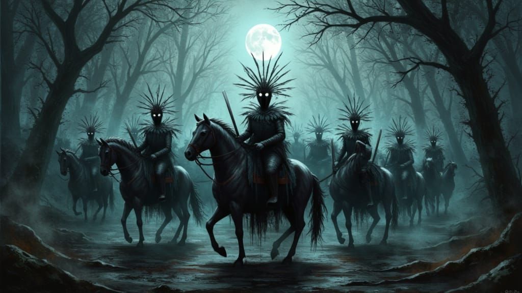 Ethereal Wild Hunt in Moonlit Forest