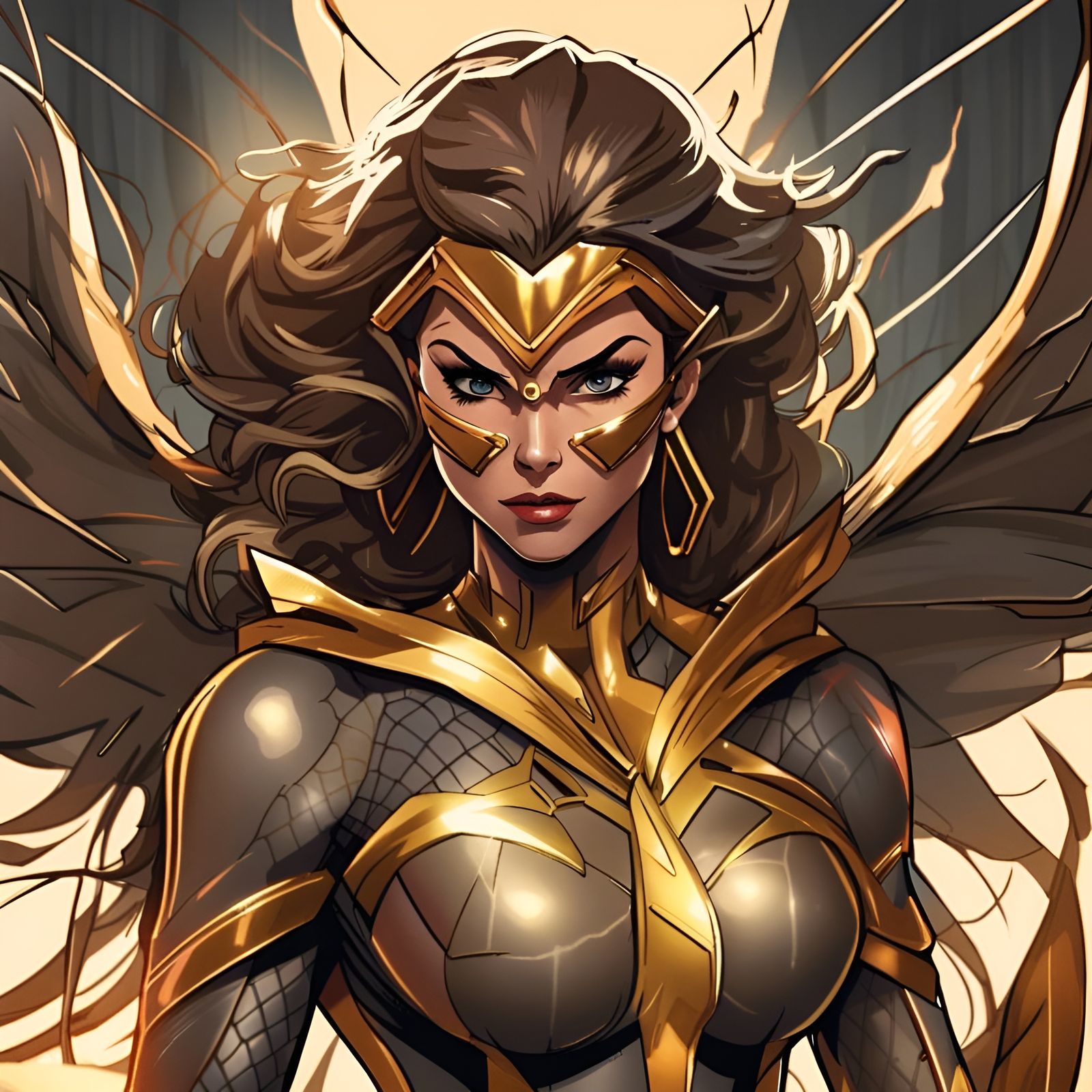Radiant Hawkwoman Anime Art in Golden Composition