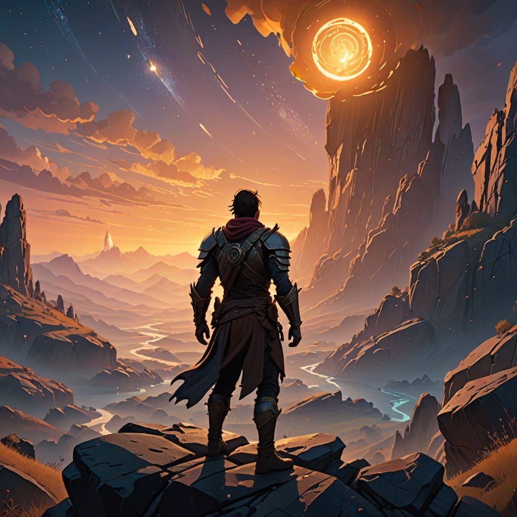 Lone Figure in Low-Poly Art Style Gazing at Starlight