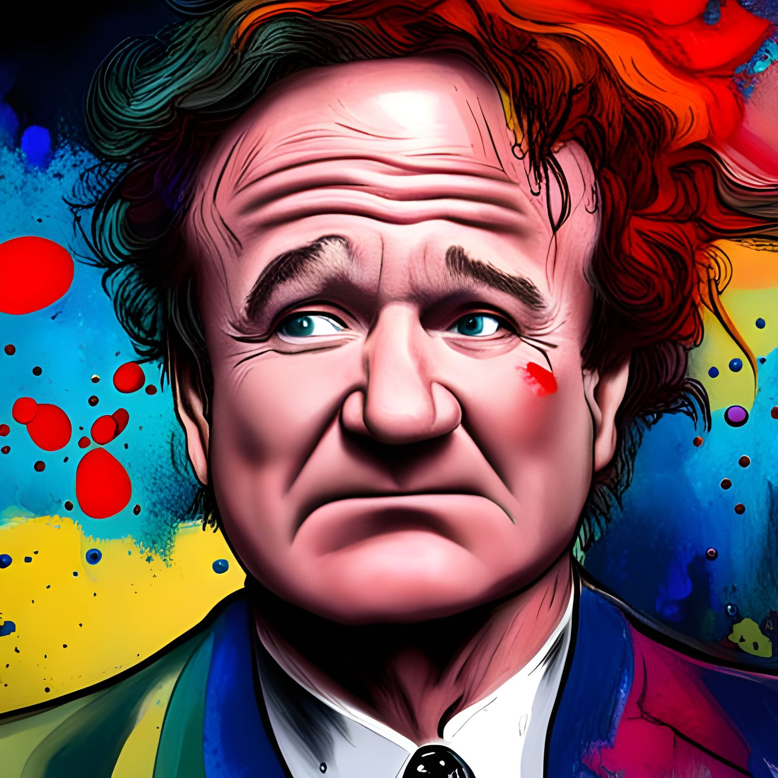 Sad Clown Portrait with Tears, Splash Art