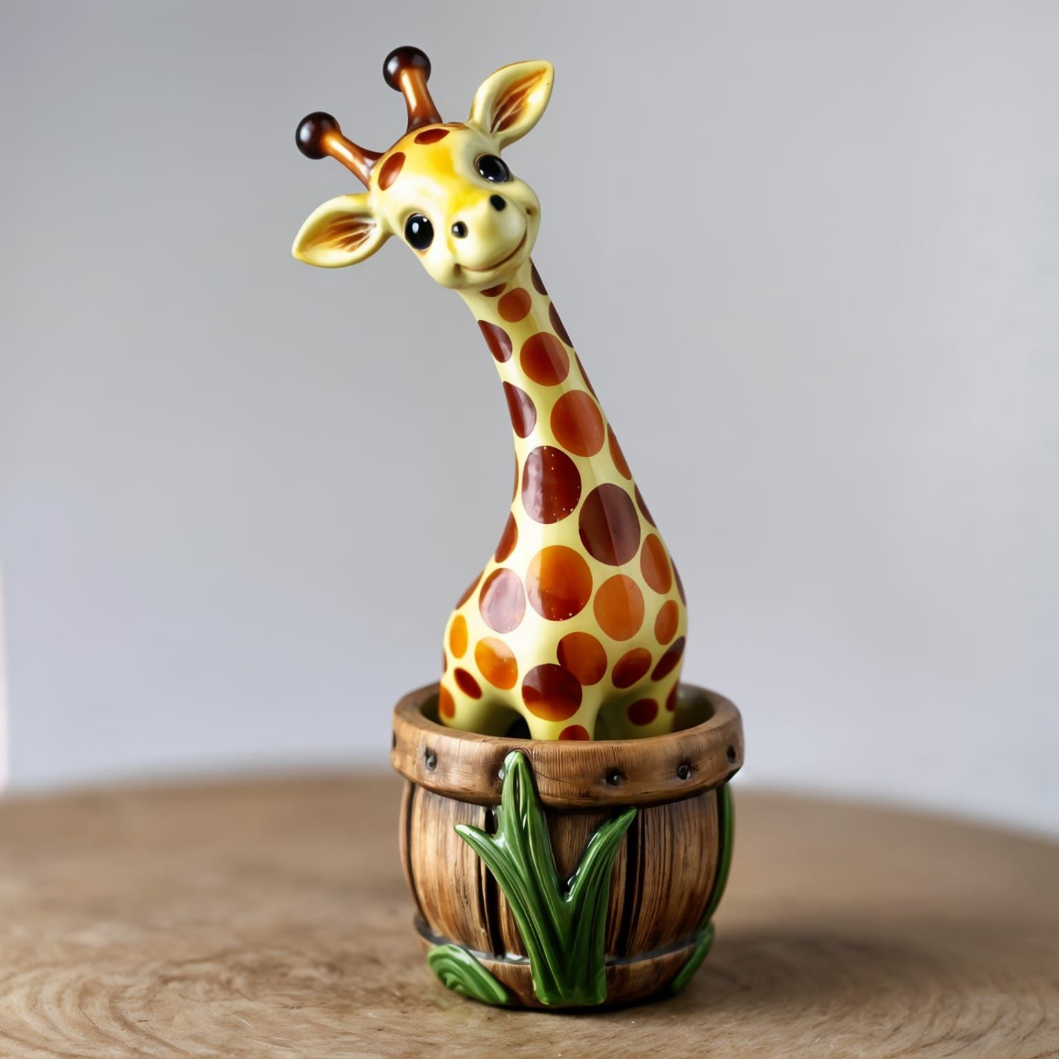 Enameled Glass Giraffe Figurine in Bucket
