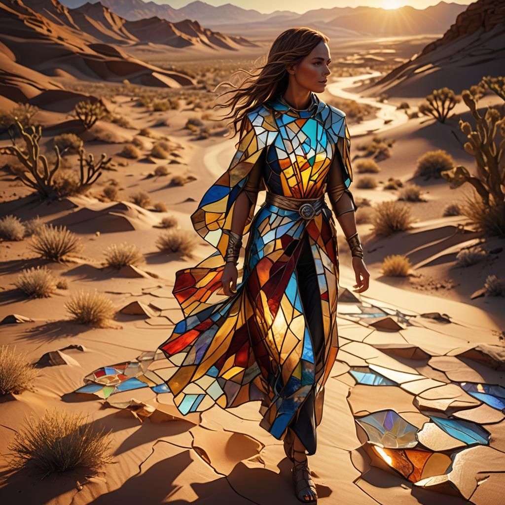 Stunning Stained Glass Woman in Desert Sunlight