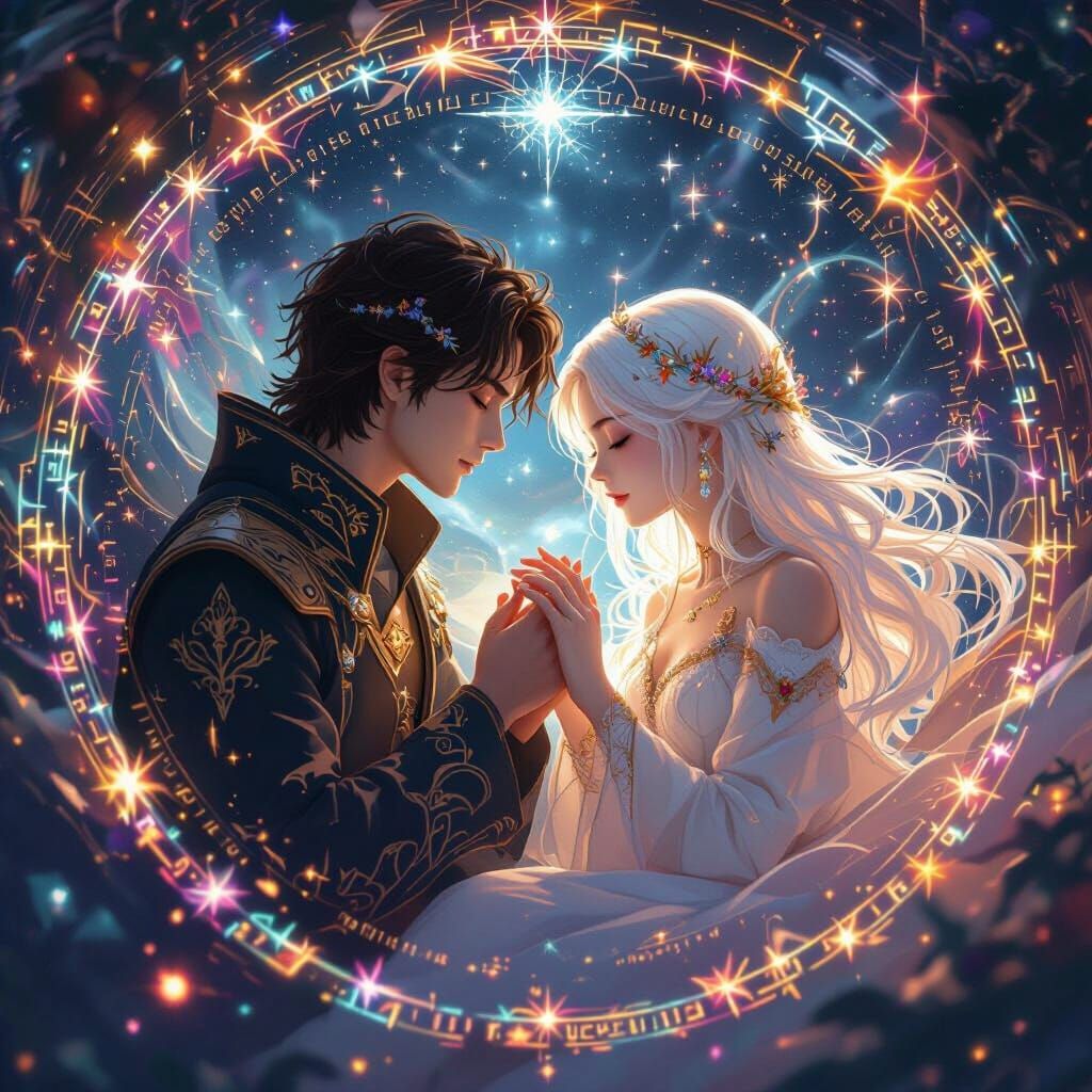 Celestial Lovers in Cosmic Void: Anime-Inspired Digital Art