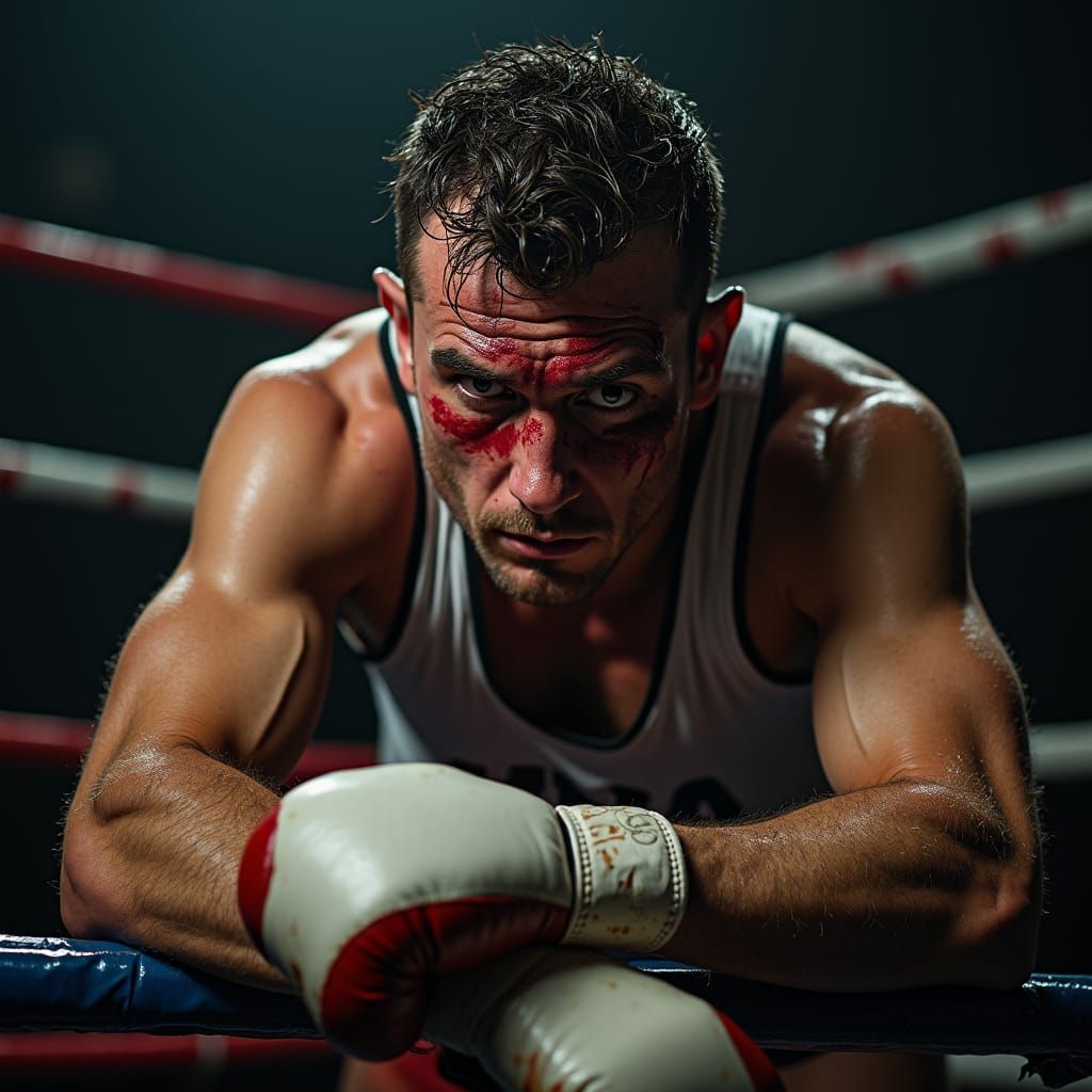 Battered Boxer Resting Between Rounds