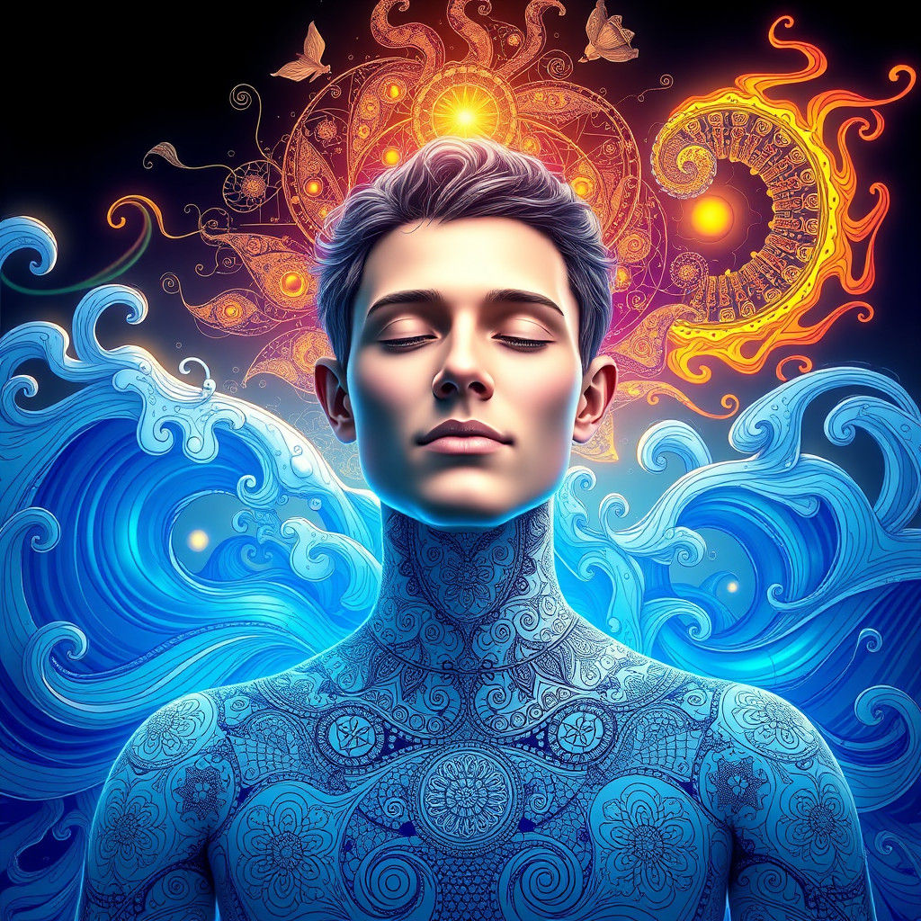 Serene Adult Guided by Inner Child, Fractal Art