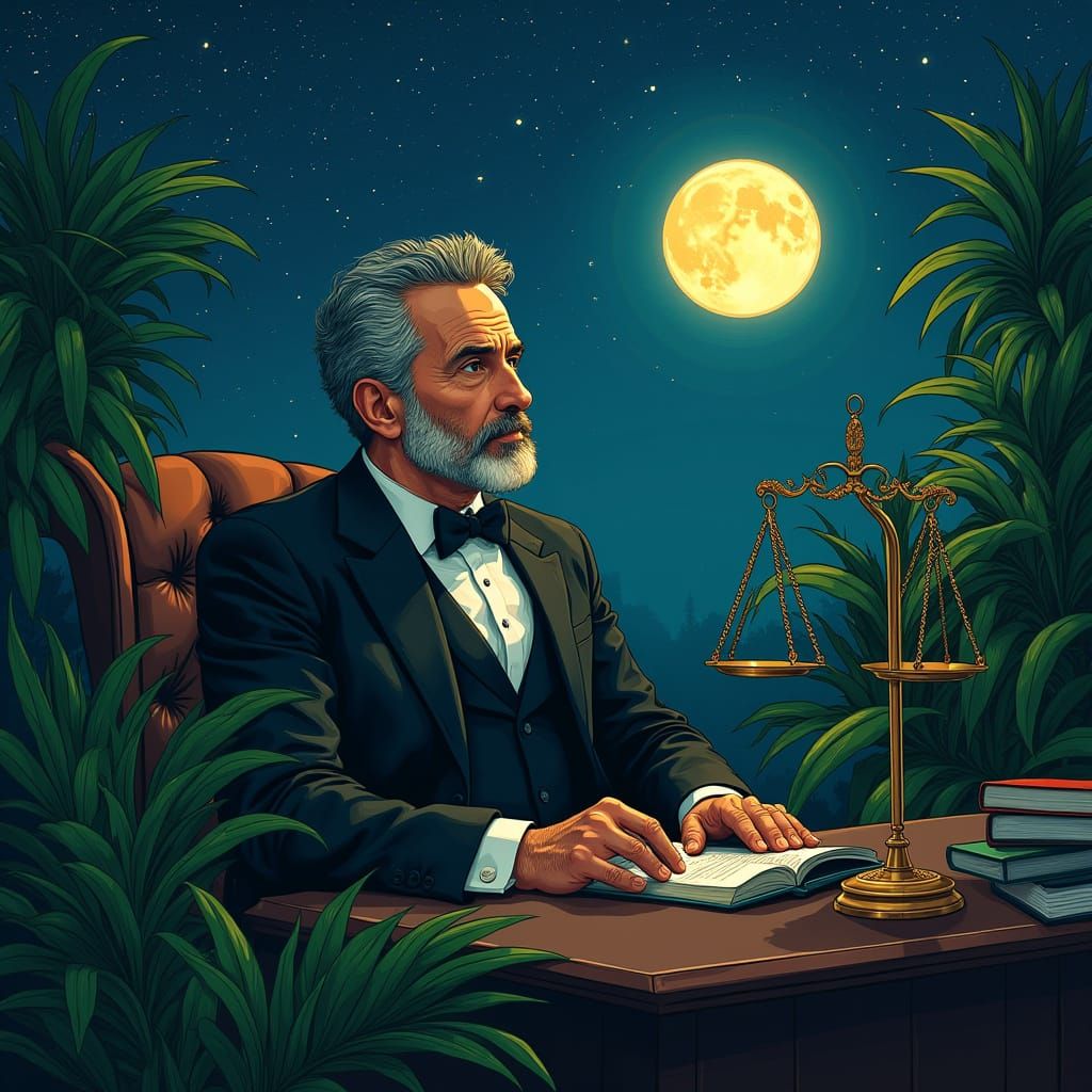 Constitutional Lawyer with Moon, Stars & Justice Symbols