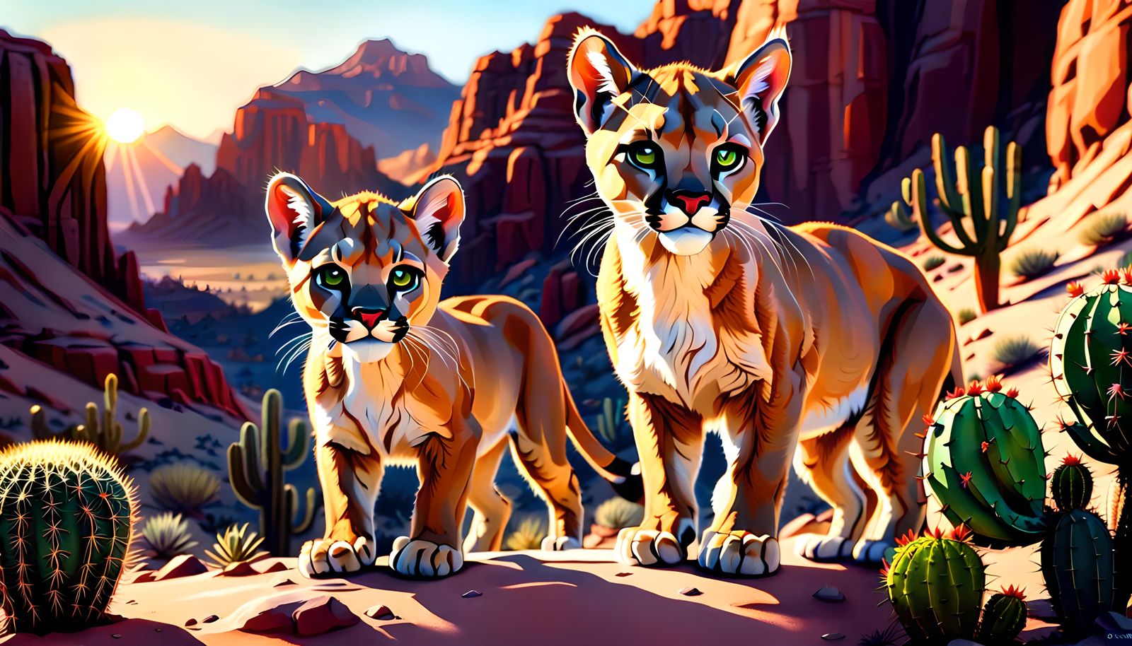 Desert Canyon Sunset with Baby Mountain Lion