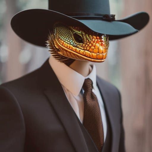 Lizard Cowboy in Detailed Gouache Painting