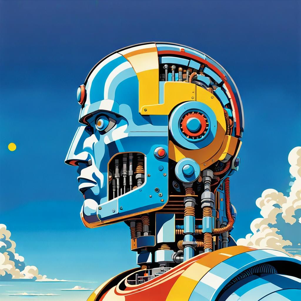 Cyborg Robot in 1940s Pop Art Style