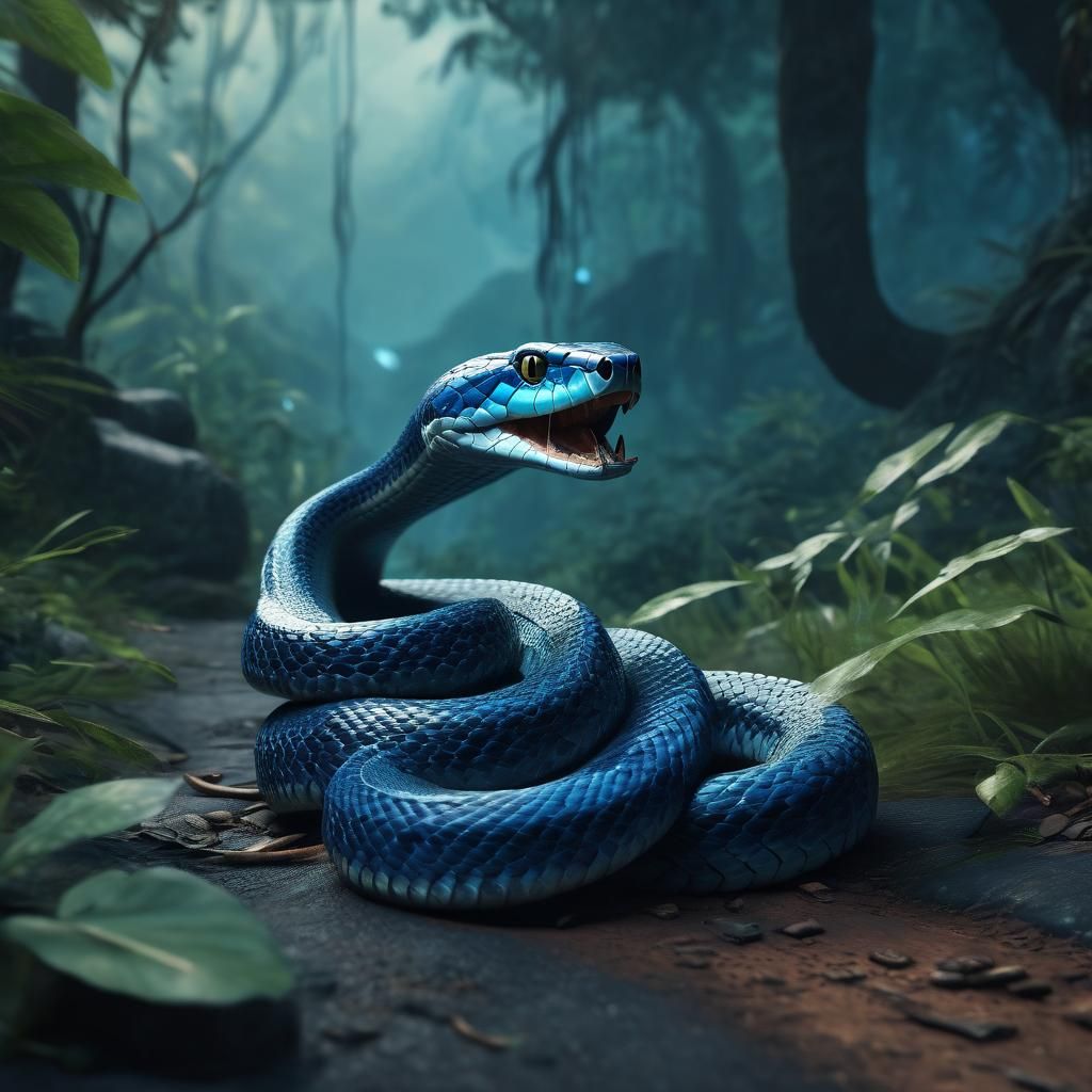 Vietnamese Blue Beauty Snake in Detailed Digital Painting