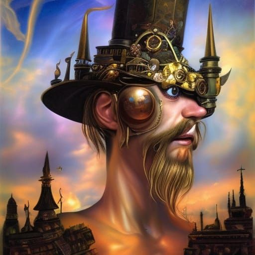 Steampunk Wizard Hat in Surreal Style