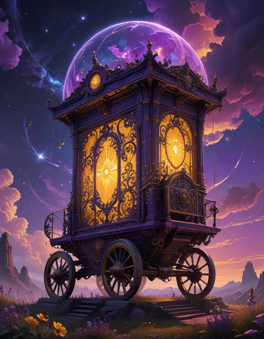 Ornate Celestial Cart in Ethereal Sky