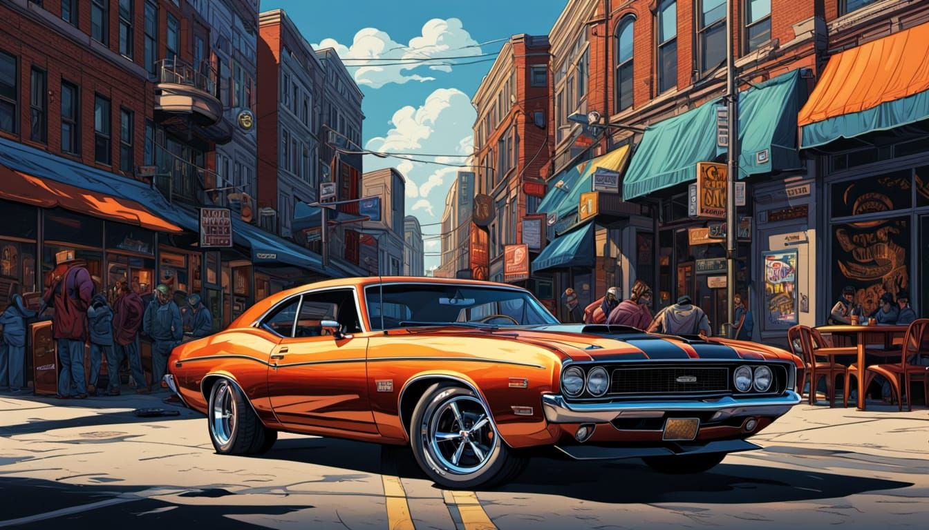 Classic Muscle Car in Vibrant Comic Art Style
