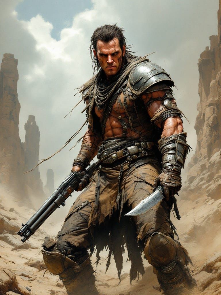 Mickey Rourke Raider in Wasteland with Shotgun