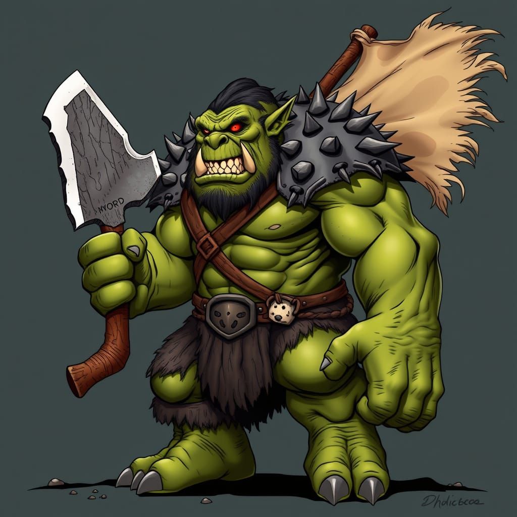 Fantasy Orc Warrior in Cartoon Style