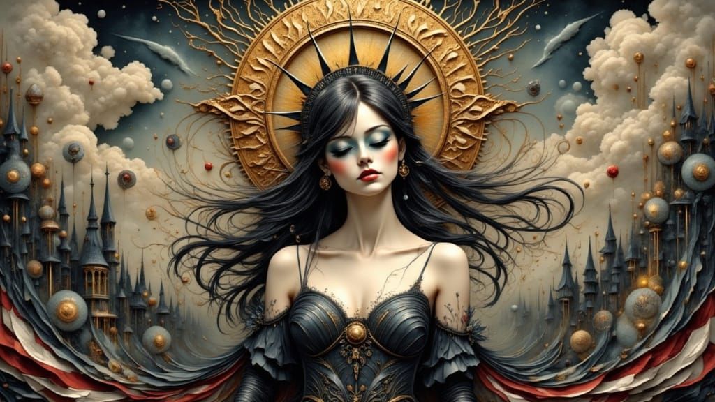 <lora:Zentangled:1.0> <lora:That Style Flux:1.0> <lora:Mixed watercolors:1.0> <lora:Flux inksplash fairy:1.0> Sculptural...