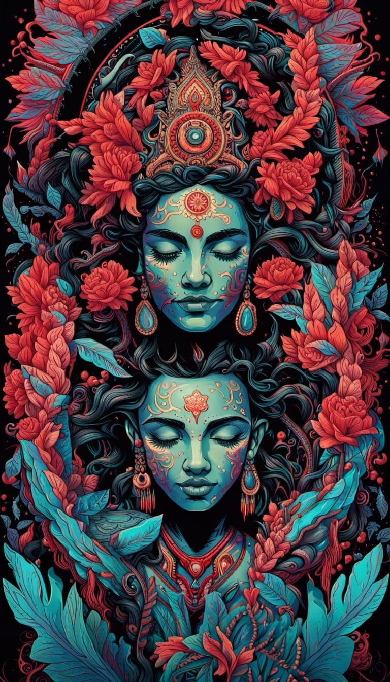 Detailed Shiva Nataraja in Neon Black Light Art