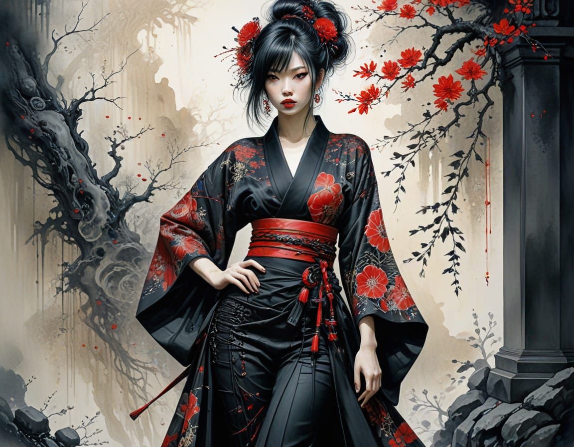 Goth Punk Goddess in Asian Fantasy Attire