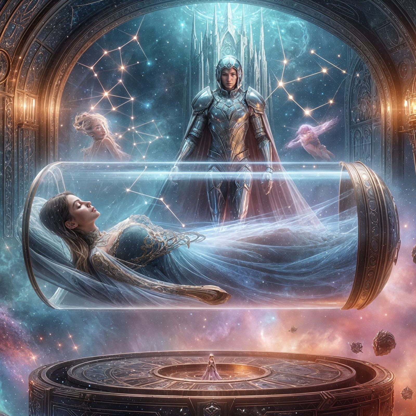 Nebula Princess and Armored Prince in Space Cathedral