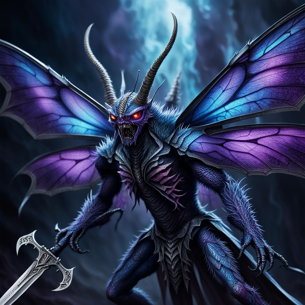 Demonic Butterfly Wields Sword in Dark Fantasy