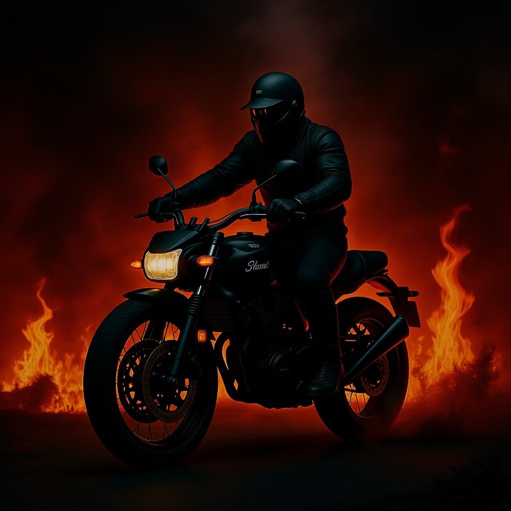 Fiery Bicycle Burnout with Intense Flames