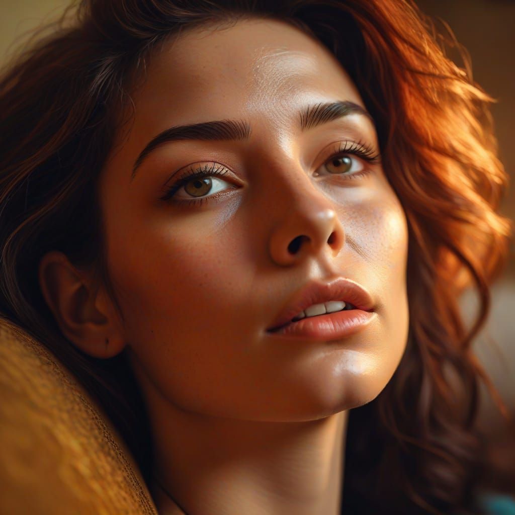 Woman Relaxing on Couch in Surreal Oil Painting